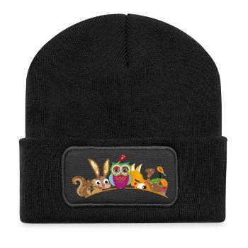 eight forest animals - Recycled Patch Beanie - black - Front