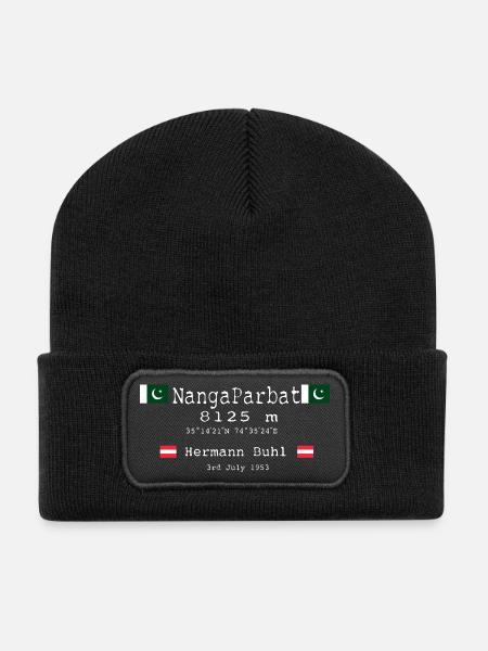 NangaParbat20-01white und die ersten Kletterer - Recycelte Patch Beanie - Schwarz