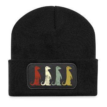 Erdmännchen Retro Style Geschenk - Recycelte Patch Beanie - Schwarz - Vorne