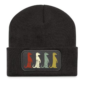 Erdmännchen Retro Style Geschenk - Recycelte Patch Beanie - Dunkelgrau - Vorne