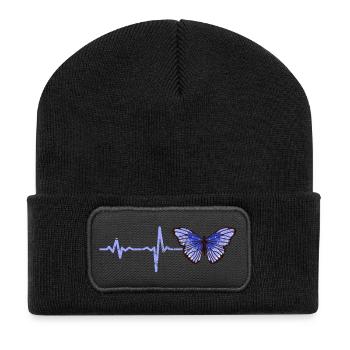 Heartbeat Schmetterling blau Geschenk - Recycelte Patch Beanie - Schwarz - Vorne