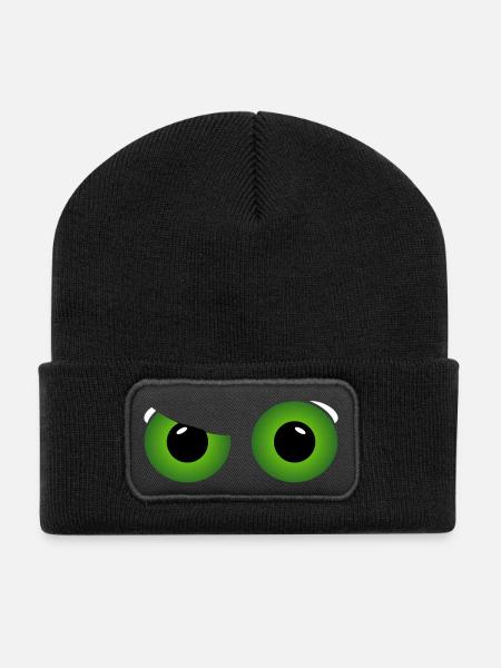 grüne coole Augen - Recycelte Patch Beanie - Schwarz