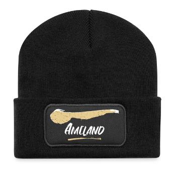 Ameland | Vintage Landkarte Retro - Recycelte Patch Beanie - Schwarz - Vorne