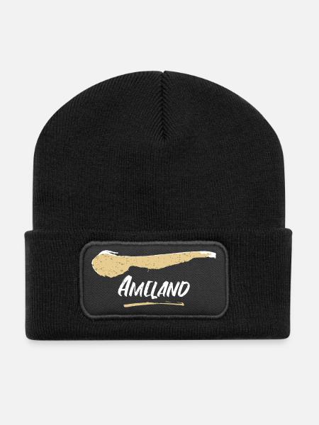 Ameland | Vintage Landkarte Retro - Recycelte Patch Beanie - Schwarz