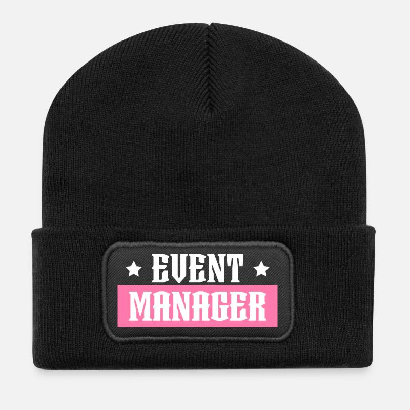 Event Manager rosa tshirt schwarz - Recycelte Patch Beanie - Schwarz