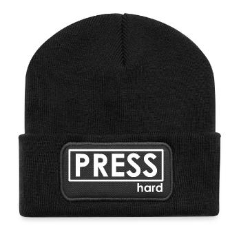 PRESS hard - Recycelte Patch Beanie - Schwarz - Vorne