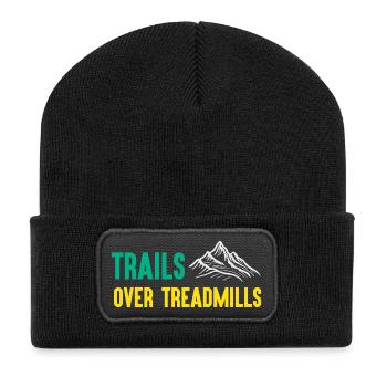 Trailrunning - Trails über Laufbänder - Recycelte Patch Beanie - Schwarz - Vorne