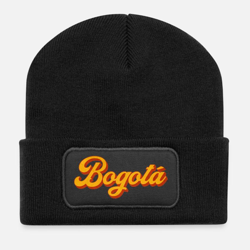 Bogotá Script in Warm Orange - Recycelte Patch Beanie - Schwarz