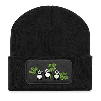 Kawaii Panda mit Bambus – Spaßiges und zartes Muster - Recycelte Patch Beanie - Schwarz - Vorne
