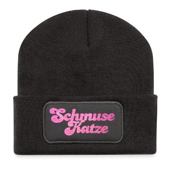 Schmusekatze Katze Handschrift Fell flauschig - Recycelte Patch Beanie - Dunkelgrau - Vorne