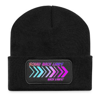 Richtungspfeile Schau nach links - Recycelte Patch Beanie - Schwarz - Vorne