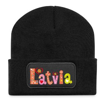 Nom personnalisé Lettonie - Beanie recyclé à patch - noir - Devant