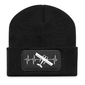 Airplane Pulse Heartbeat Flying Flying Logo - Recycled Patch Beanie - black - Front