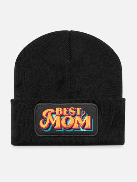 BesteMama RetroDruck - Recycelte Patch Beanie - Schwarz