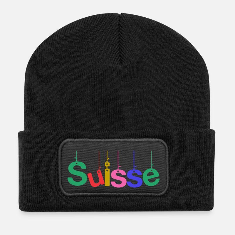 SUISSE. PAYS. GENEVE. HUMOUR. DRAPEAU - Beanie recyclé à patch - noir