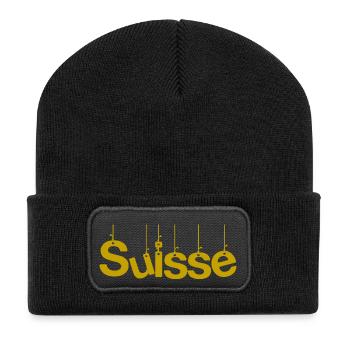 SUISSE. PAYS. GENEVE. SUISSE. HUMOUR. PAYS. DRAPEA - Beanie recyclé à patch - noir - Devant