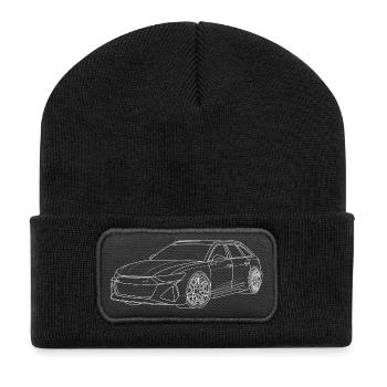 Auto Outline weiß - Recycelte Patch Beanie - Schwarz - Vorne