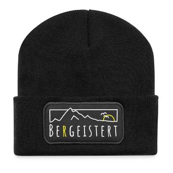 Bergeistert Berge Begeisterung Sonne Wandern Trail - Recycelte Patch Beanie - Schwarz - Vorne