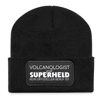 Volcanologist Superheld Volcanology - Recycelte Patch Beanie - Schwarz - Vorne