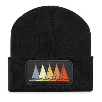 Segelboot Skizze - Recycelte Patch Beanie - Schwarz - Vorne
