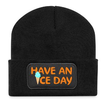 Have a nice Day Eis coole Sprüche Waffel Eiscreme - Recycelte Patch Beanie - Schwarz - Vorne