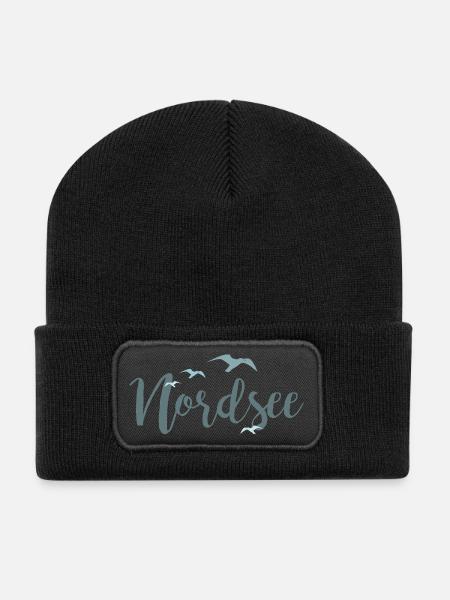 Vögel im Flug Wassermotiv Design - Recycelte Patch Beanie - Schwarz