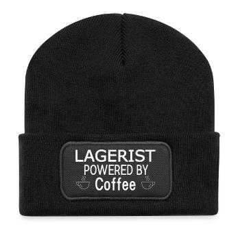 Lagerist Powered By Coffee - Recycelte Patch Beanie - Schwarz - Vorne