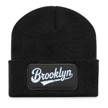 Brooklyn Vintage Worn Effect Typography - Recycled Patch Beanie - black - Front