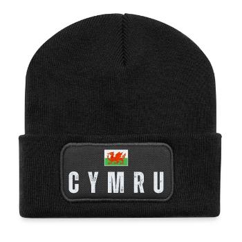 Flagge von Wales, walisischer Patriot - Recycelte Patch Beanie - Schwarz - Vorne