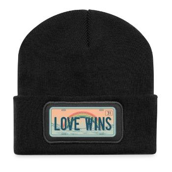 Plaque d’immatriculation rétro – Love Wins Rainbow - Beanie recyclé à patch - noir - Devant