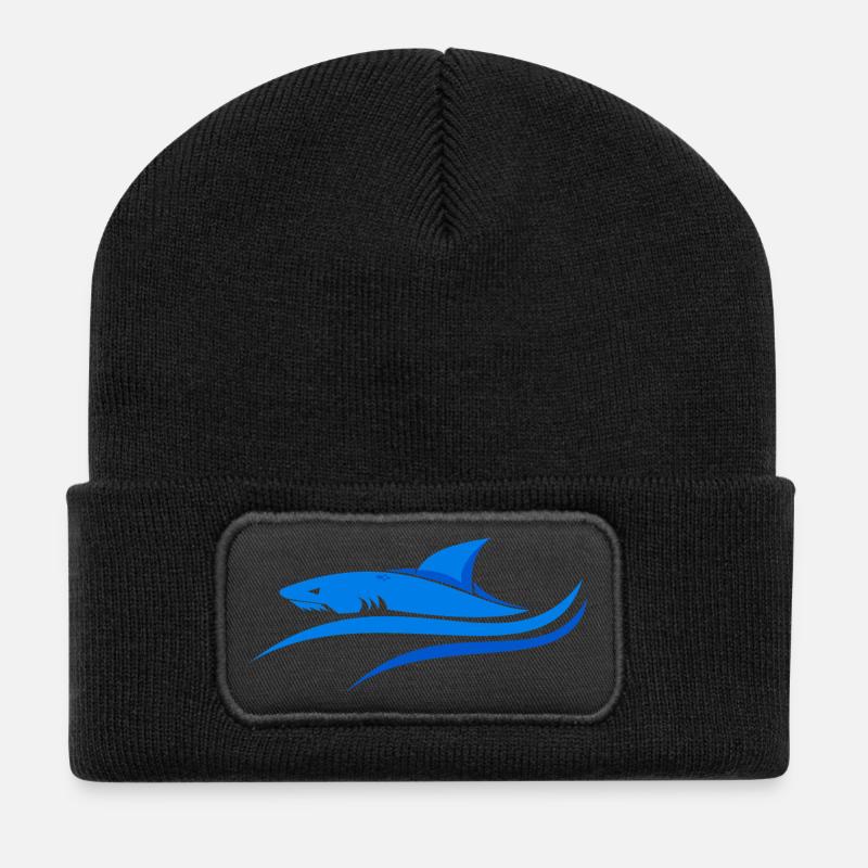 Requin bleu - Beanie recyclé à patch - noir