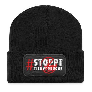 Bien-être animal STOP AUX TESTS SUR LES ANIMAUX DRÔLE - Beanie recyclé à patch - noir - Devant