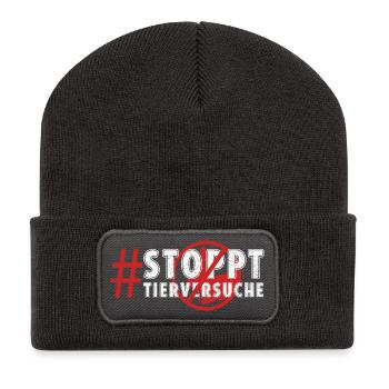 Tierschutz STOPPT TIERVERSUCHE LUSTIG - Recycelte Patch Beanie - Dunkelgrau - Vorne