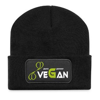 pure_vegan_power - Recycelte Patch Beanie - Schwarz - Vorne