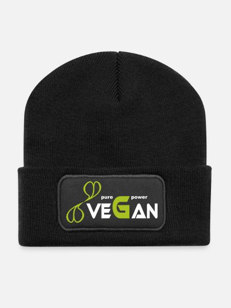 pure_vegan_power - Recycled Patch Beanie - black