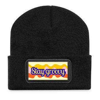 Stay Groovy Retro Wellen Design - Recycelte Patch Beanie - Schwarz - Vorne