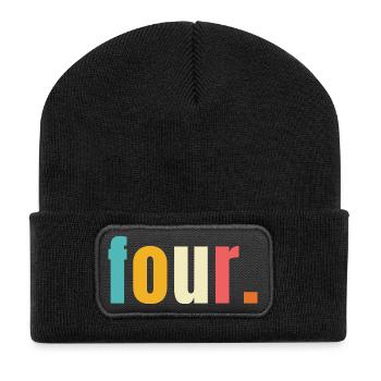 Four Vier Jahre 4. Geburtstag Text Schrift Bunt - Recycelte Patch Beanie - Schwarz - Vorne