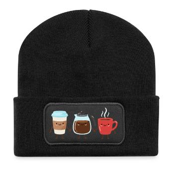 Lustiger Kaffee Cartoon Koffein Kunst - Recycelte Patch Beanie - Schwarz - Vorne