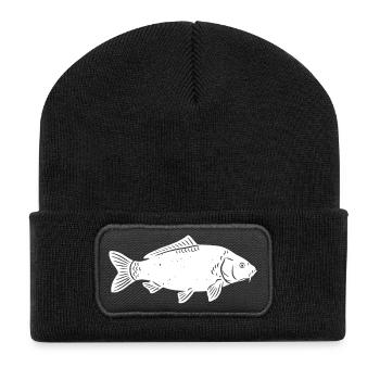 Karpfen-Silhouette im rauen Grunge carpfishing - Recycelte Patch Beanie - Schwarz - Vorne