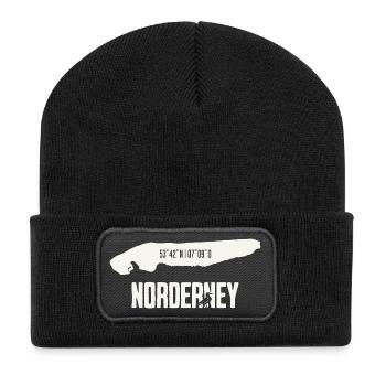 Norderney | Insel mit Koordinaten - Recycelte Patch Beanie - Schwarz - Vorne