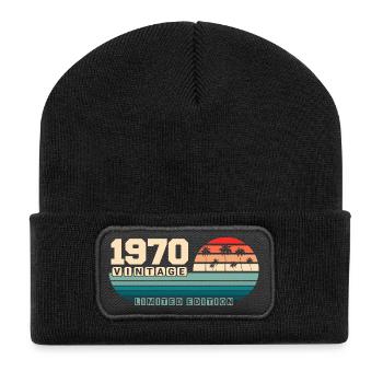 55. Geburtstag 1970 Vintage 1970 Retro Sunset - Recycelte Patch Beanie - Schwarz - Vorne