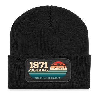 54th Birthday 1971 Vintage 1971 Retro Sunset - Recycled Patch Beanie - black - Front