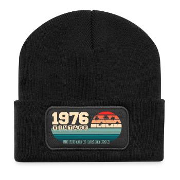 49e anniversaire 1976 Vintage 1976 Coucher de soleil rétro - Beanie recyclé à patch - noir - Devant