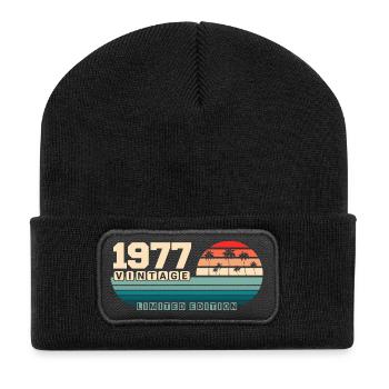 48e anniversaire 1977 Vintage 1977 Retro Sunset - Beanie recyclé à patch - noir - Devant