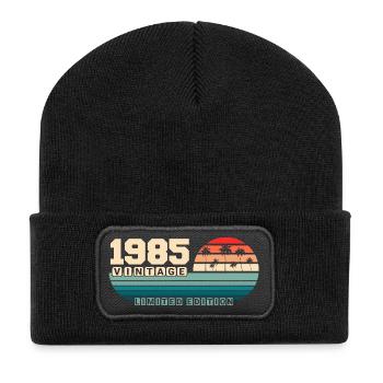 40. Geburtstag 1985 Vintage 1985 Retro Sunset - Recycelte Patch Beanie - Schwarz - Vorne