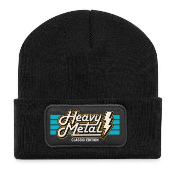Retro Heavy Metal Badge with Lightning - Recycled Patch Beanie - black - Front