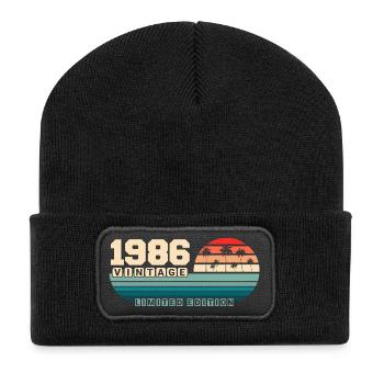 39th Birthday 1986 Vintage 1986 Retro Sunset - Recycled Patch Beanie - black - Front