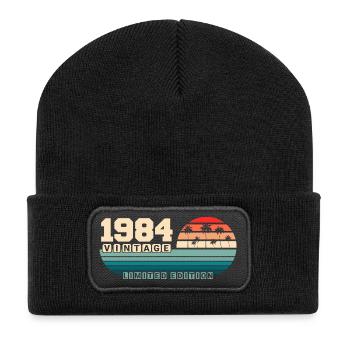 41. Geburtstag 1984 Vintage 1984 Retro Sunset - Recycelte Patch Beanie - Schwarz - Vorne