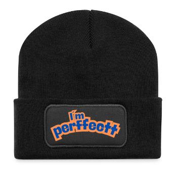 Perfektes Orange - Recycelte Patch Beanie - Schwarz - Vorne