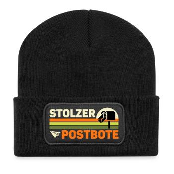 Briefträger STOLZER POSTBOTE Retro Lustiges - Recycelte Patch Beanie - Schwarz - Vorne